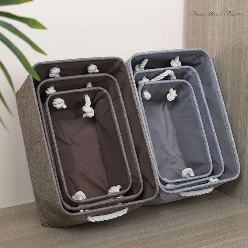 Cesta de Almacenamiento Plegable de Lino y Algodón – Organizador Multiusos para Ropa, Juguetes o Lavandería