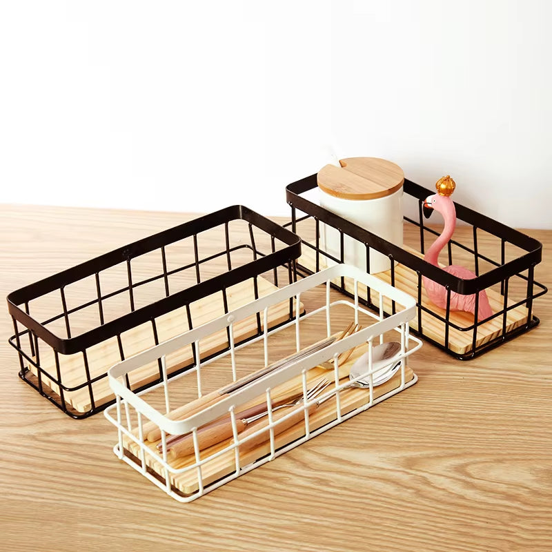 Cesta de Almacenamiento de Hierro Forjado – Organizador Decorativo para Cocina, Baño o Escritorio