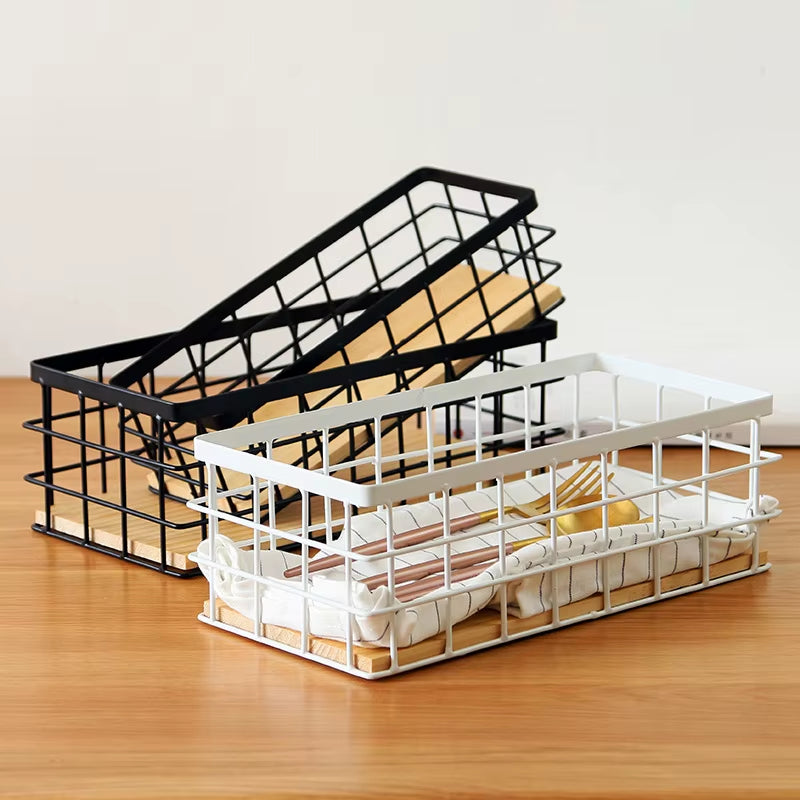 Cesta de Almacenamiento de Hierro Forjado – Organizador Decorativo para Cocina, Baño o Escritorio
